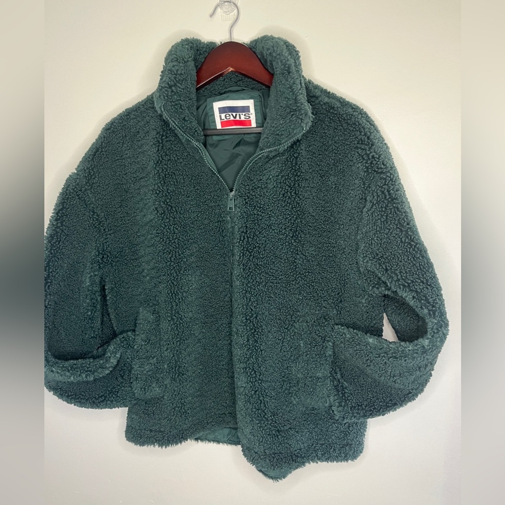 Levi's faux sherpa jacket in dark green & black NWOT Size S